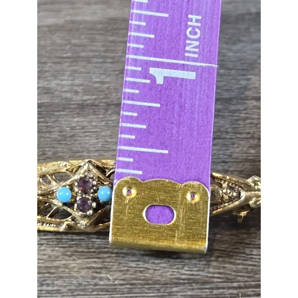 Feminine Gold Tone Filigree Vintage Arthur Pepper ART Art Deco Brooch Pin Dainty